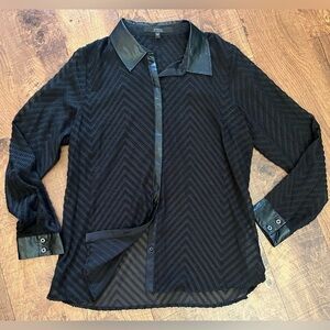 NWT guess Womens semi sheer chevron blouse shirt button down large